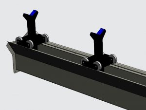 The machine is designed to be subjected to a force coaxial with the thrust of the hydraulic cylinder. A system of stanchions, positioned under the product, aligns the shock absorber with the thrust axis.