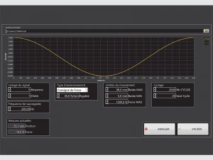 The machine is controlled by a PC equipped with software developed specifically by our programmers. Cycles can be programmed with position or force feedback, measurements and detector status can be displayed, etc.